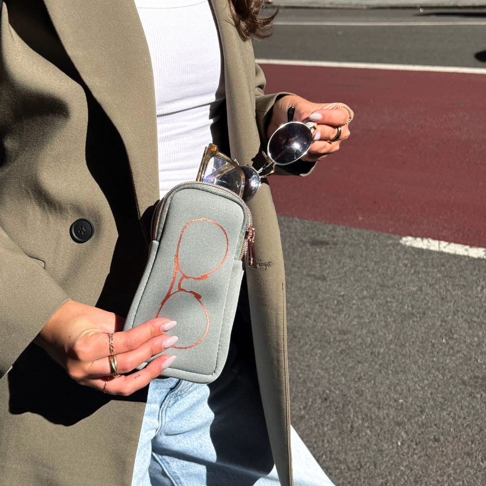 DOUBLE EYEGLASS CASE - SAGE/ROSE GOLD