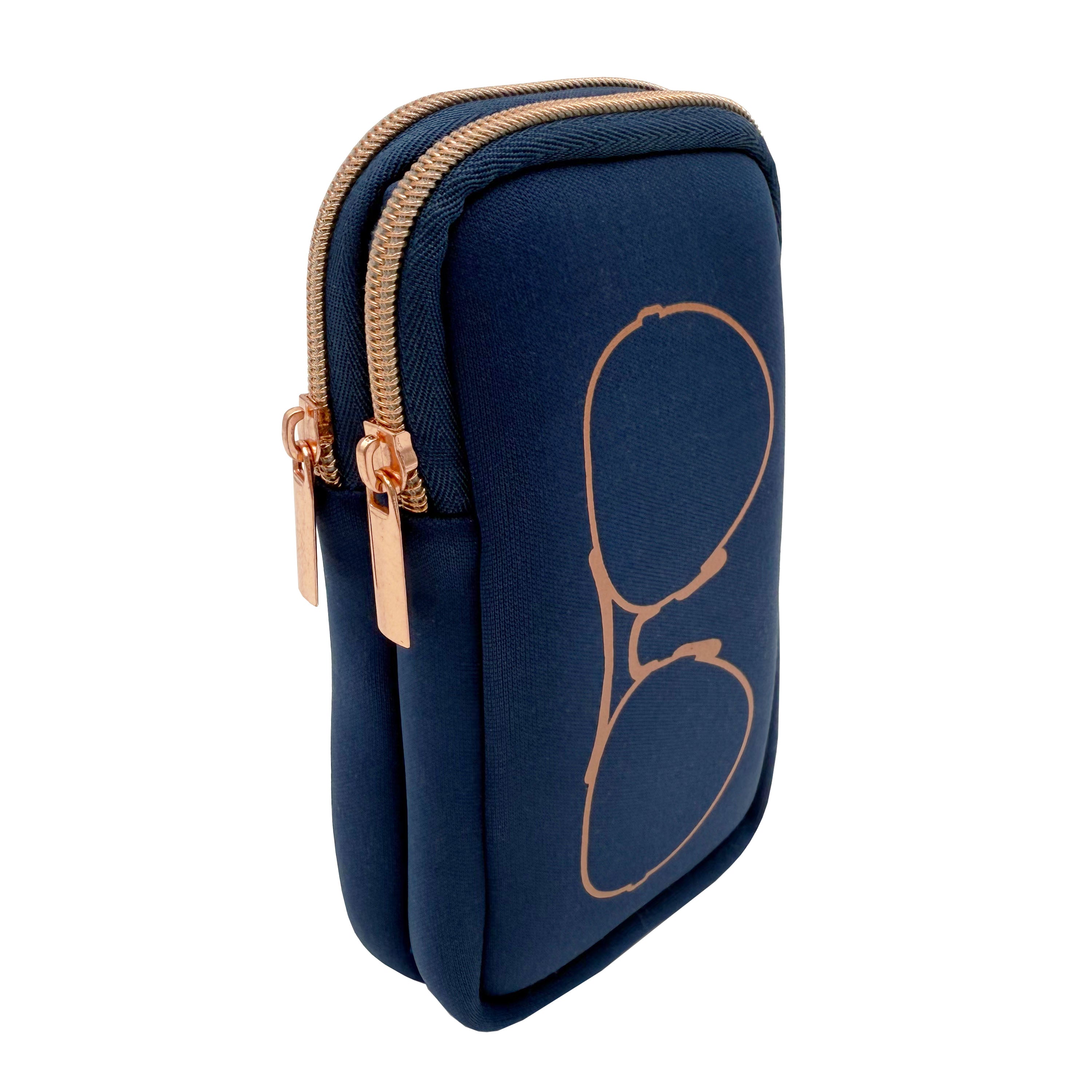 DOUBLE EYEGLASS CASE - NAVY/ROSE GOLD