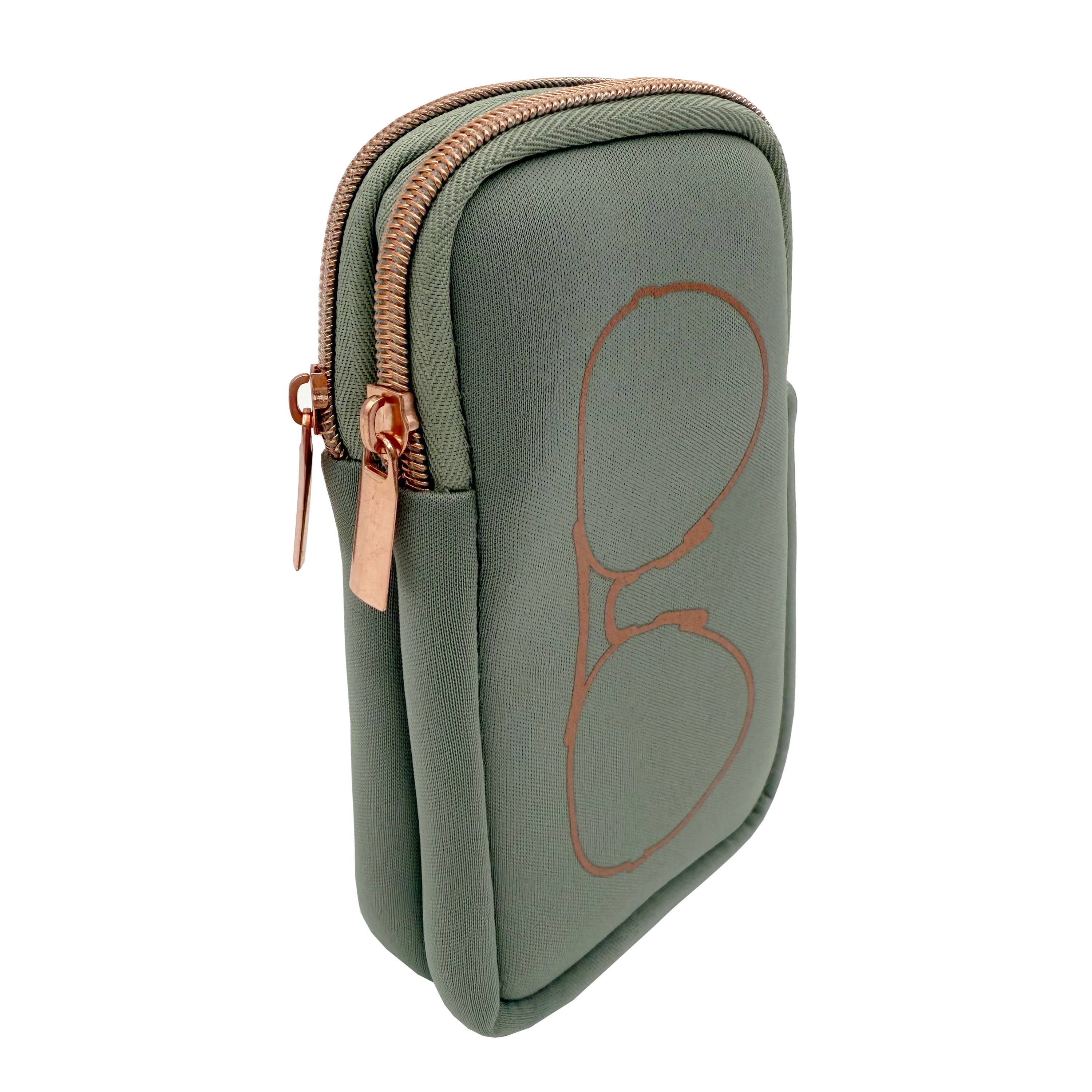 DOUBLE EYEGLASS CASE - SAGE/ROSE GOLD