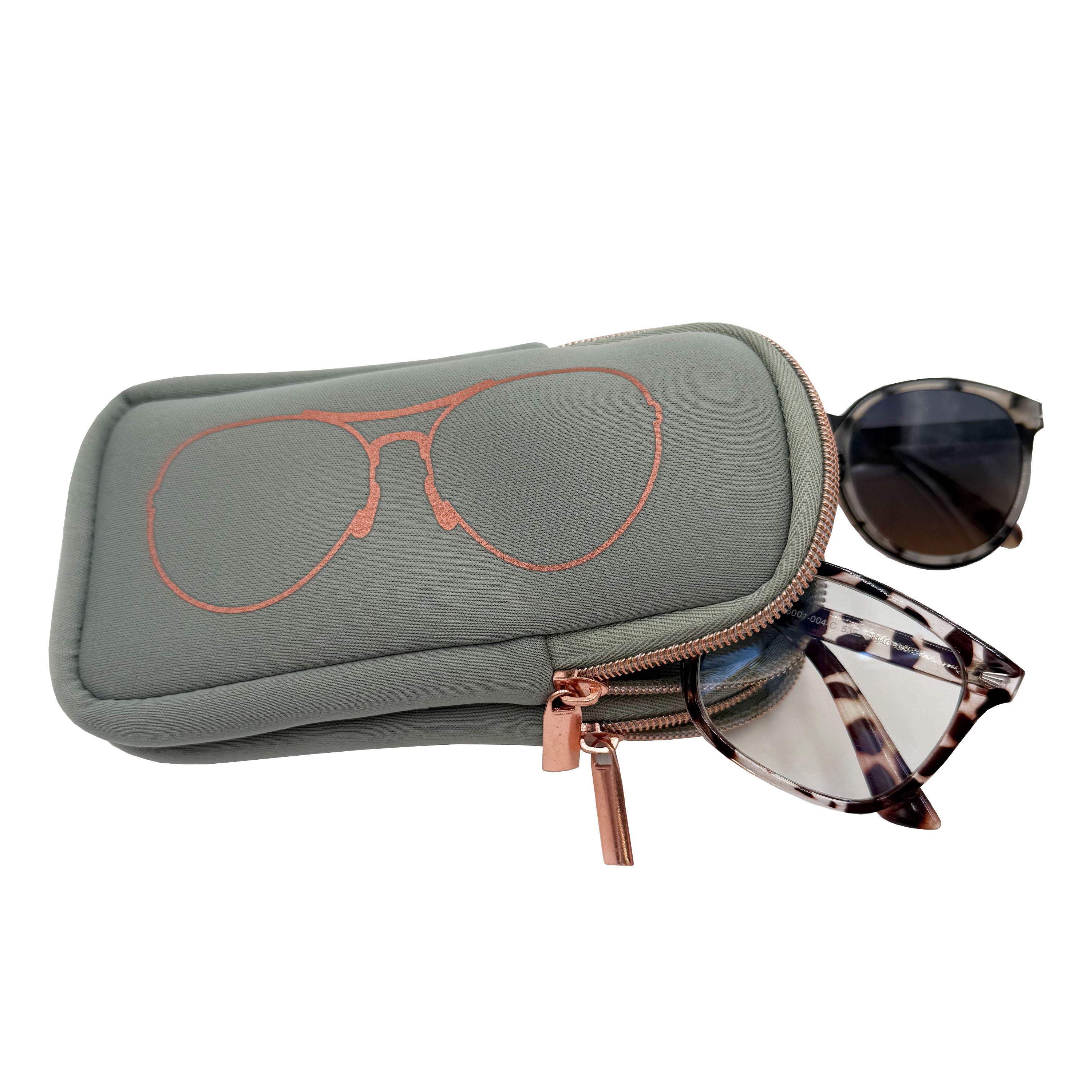 DOUBLE EYEGLASS CASE - SAGE/ROSE GOLD