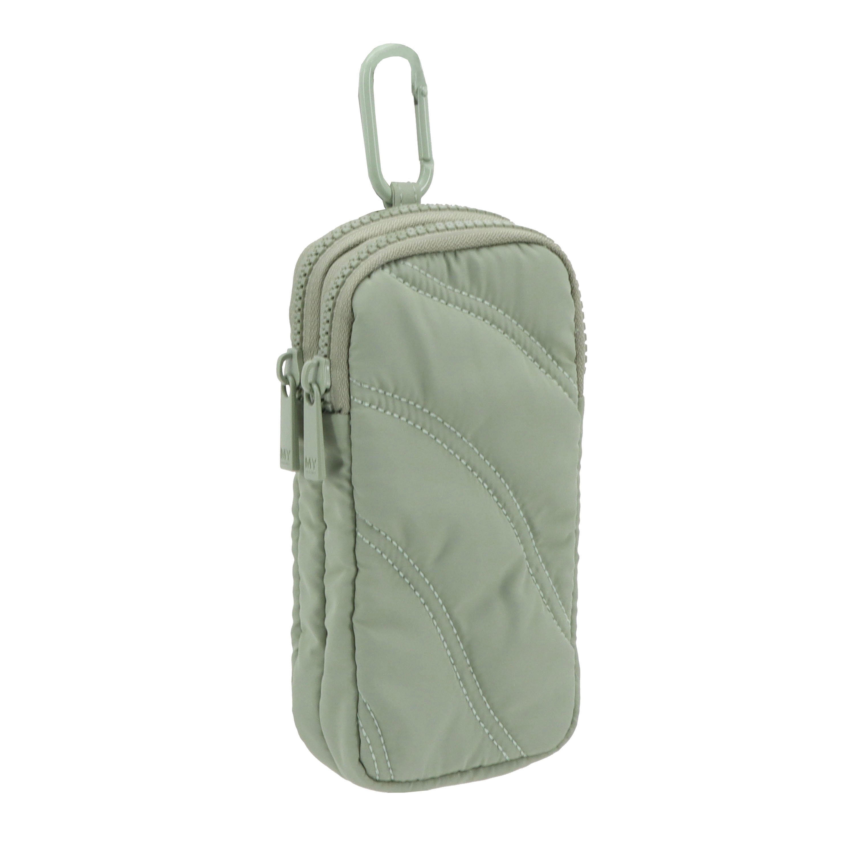 PUFFER DOUBLE EYE GLASS CASE WITH CARABINER - SAGE GREEN