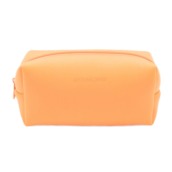 orange loaf cosmetic bag with clear brush pouch