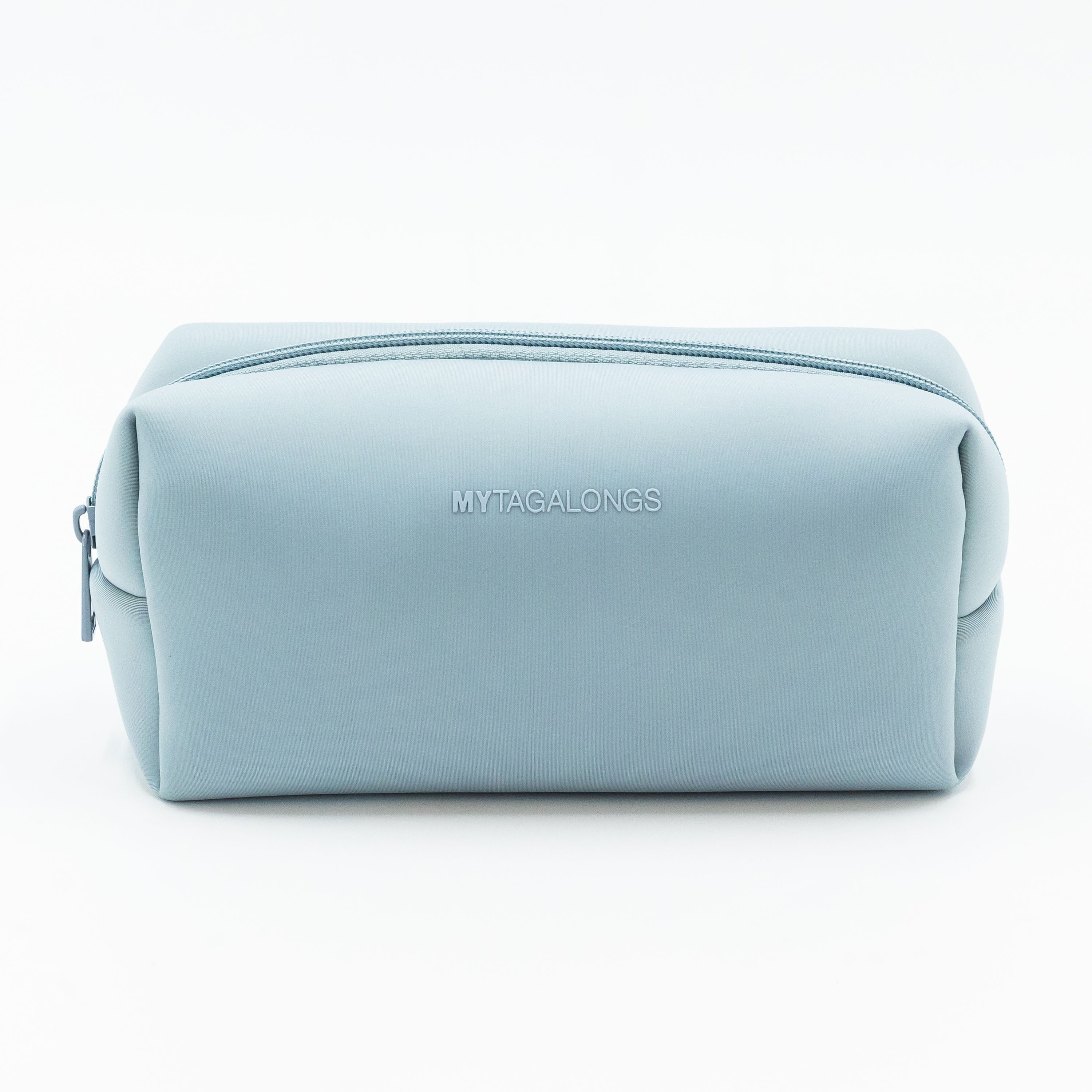 blue loaf cosmetic bag with clear brush pouch
