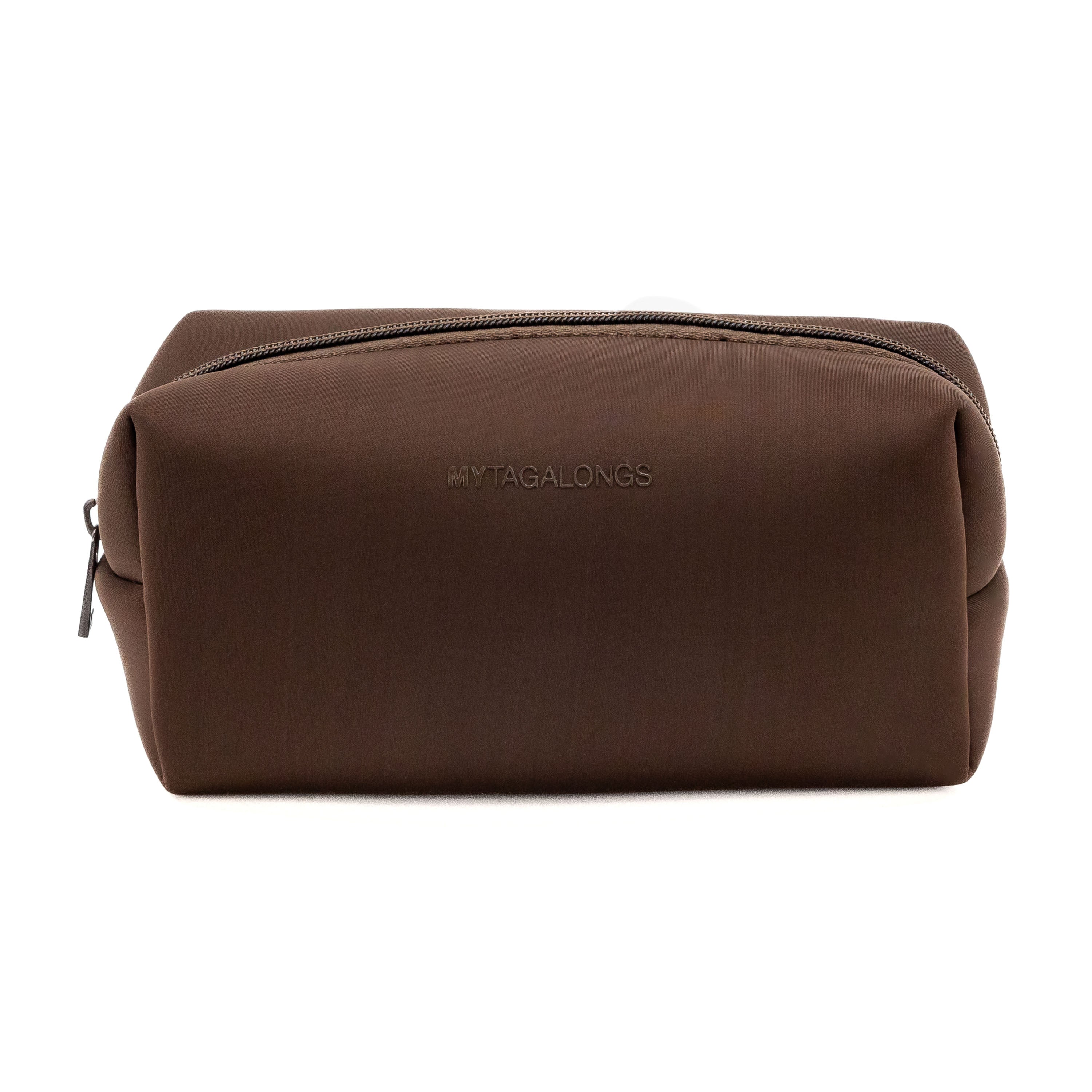 brown loaf cosmetic bag with clear brush pouch