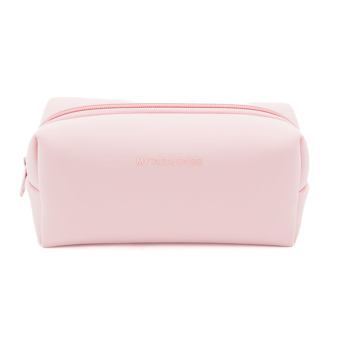 pink loaf cosmetic bag with clear brush pouch
