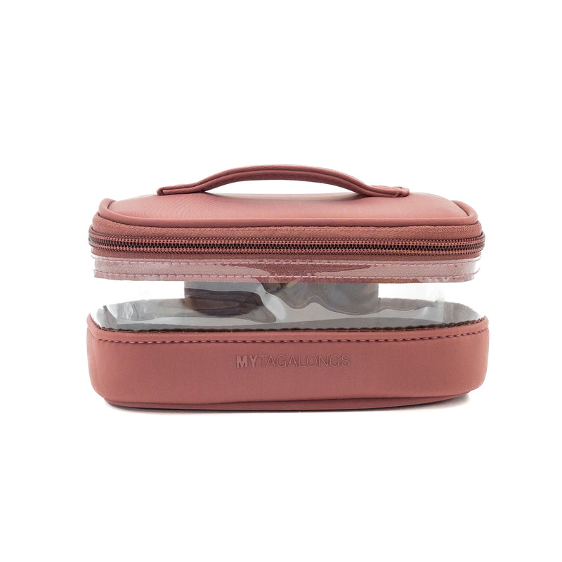 red mini clear cosmetic train case