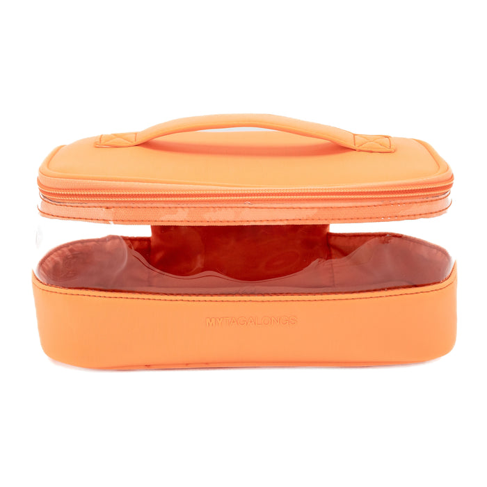 orange clear cosmetic train case