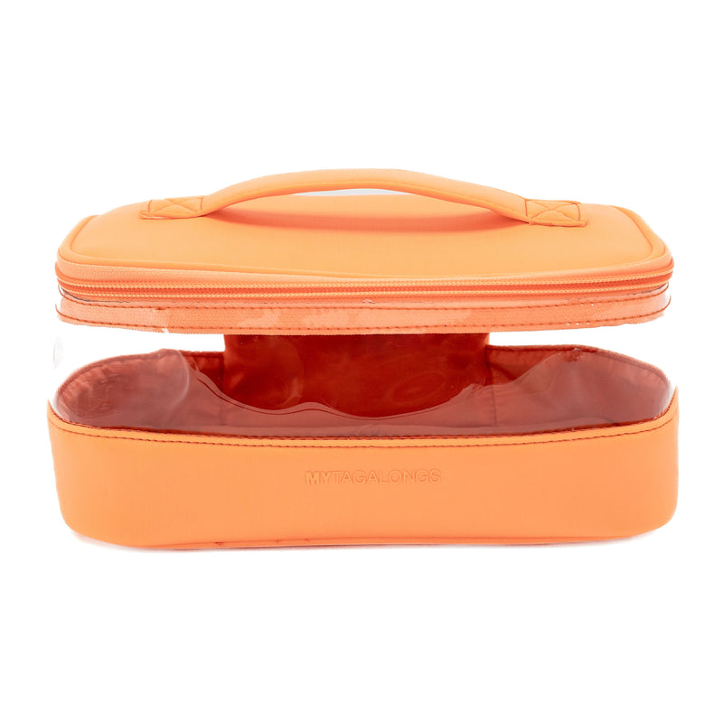 orange clear cosmetic train case