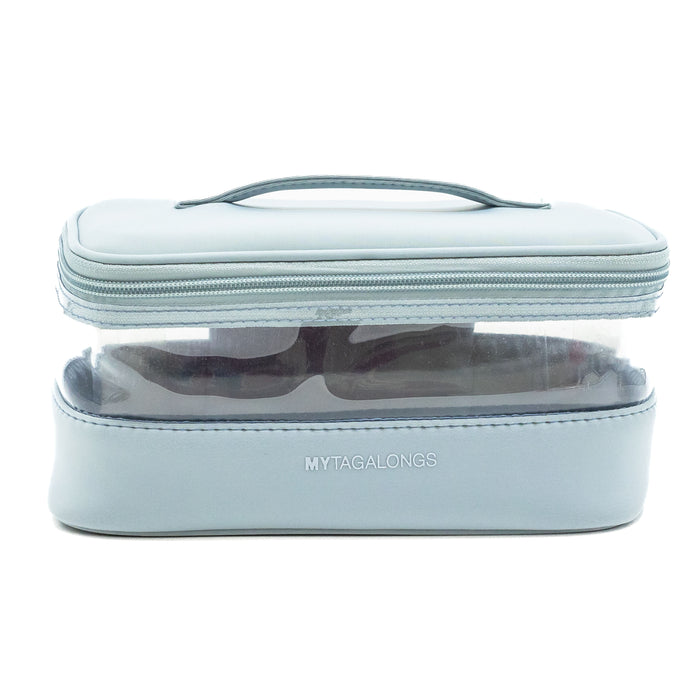 blue clear cosmetic train case