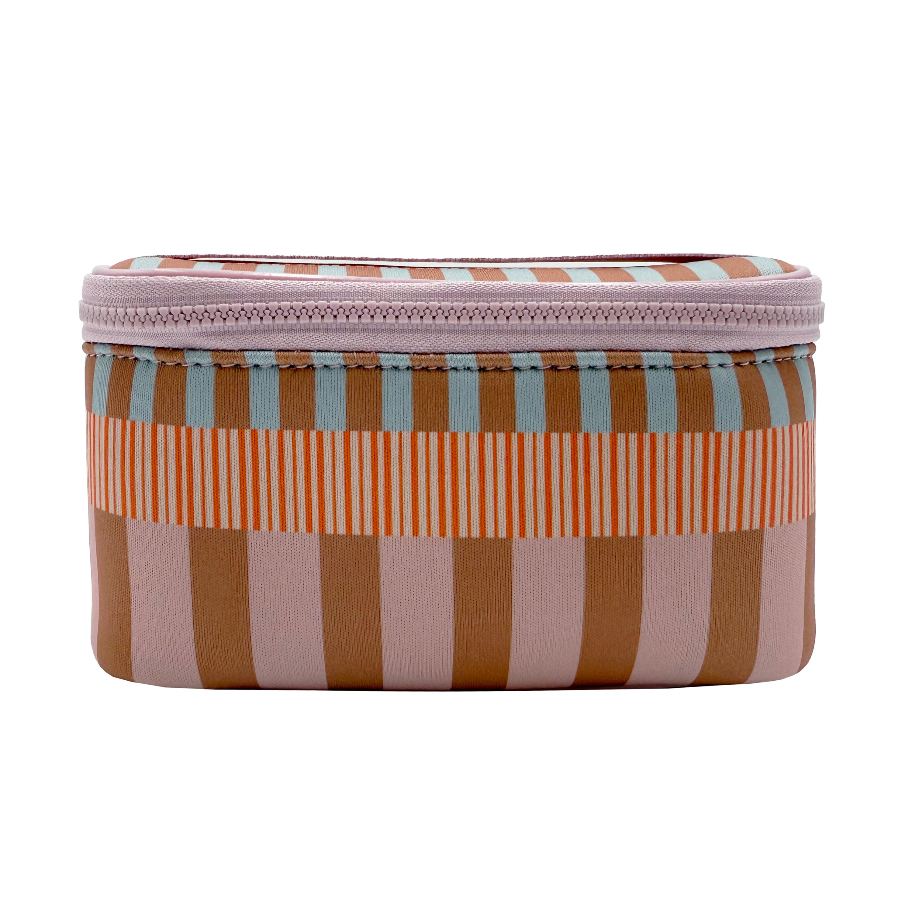 Rectangular fabric case with striped pattern on a white background