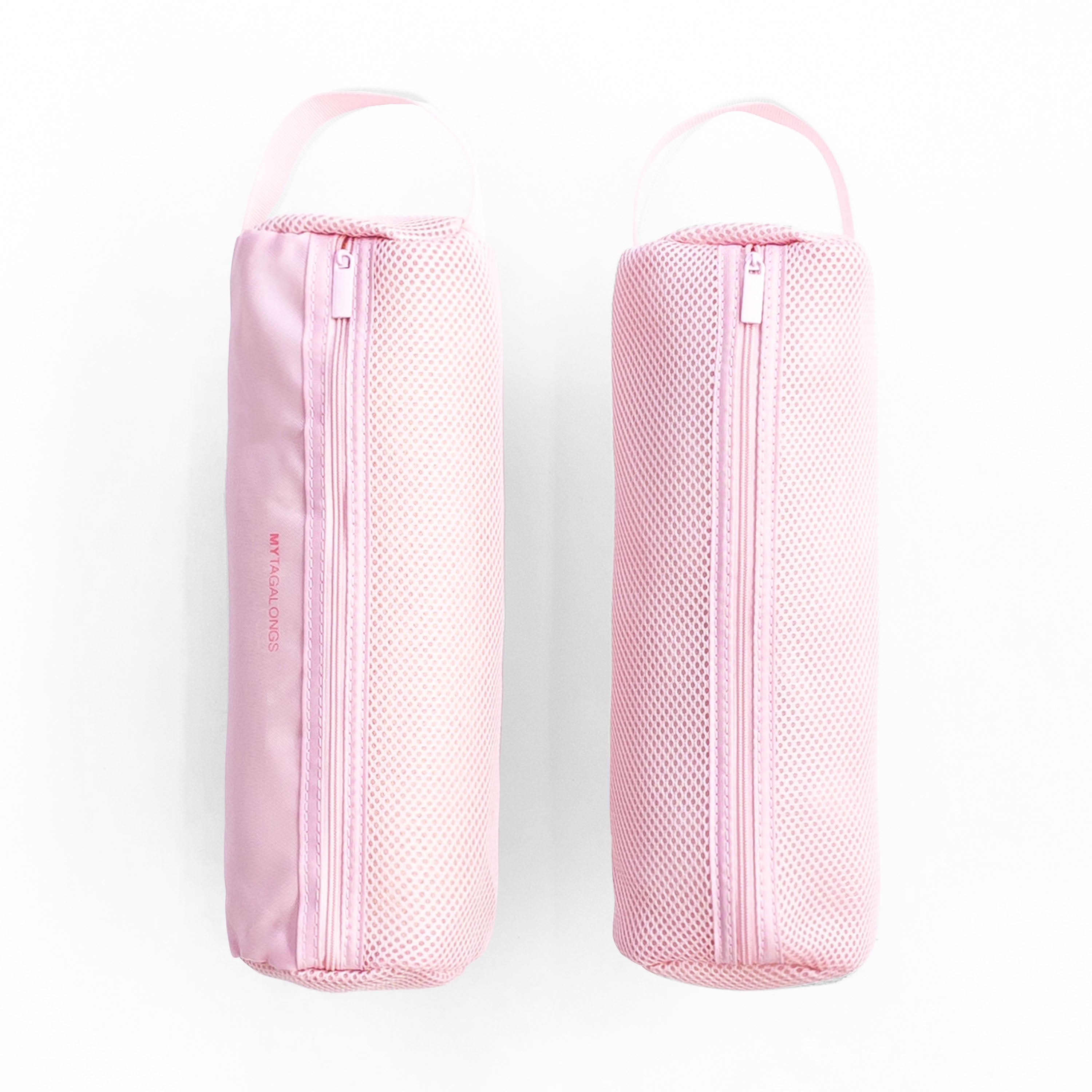 pink Cylinder packing bag with mesh side