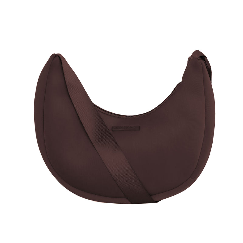 Brown crescent handbag made of neoprene