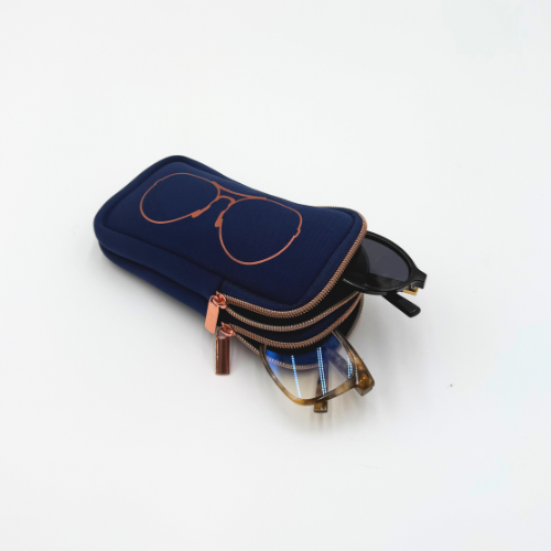 DOUBLE EYEGLASS CASE - NAVY/ROSE GOLD
