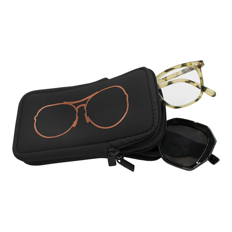 DOUBLE EYEGLASS CASE - BLACK/ROSE GOLD