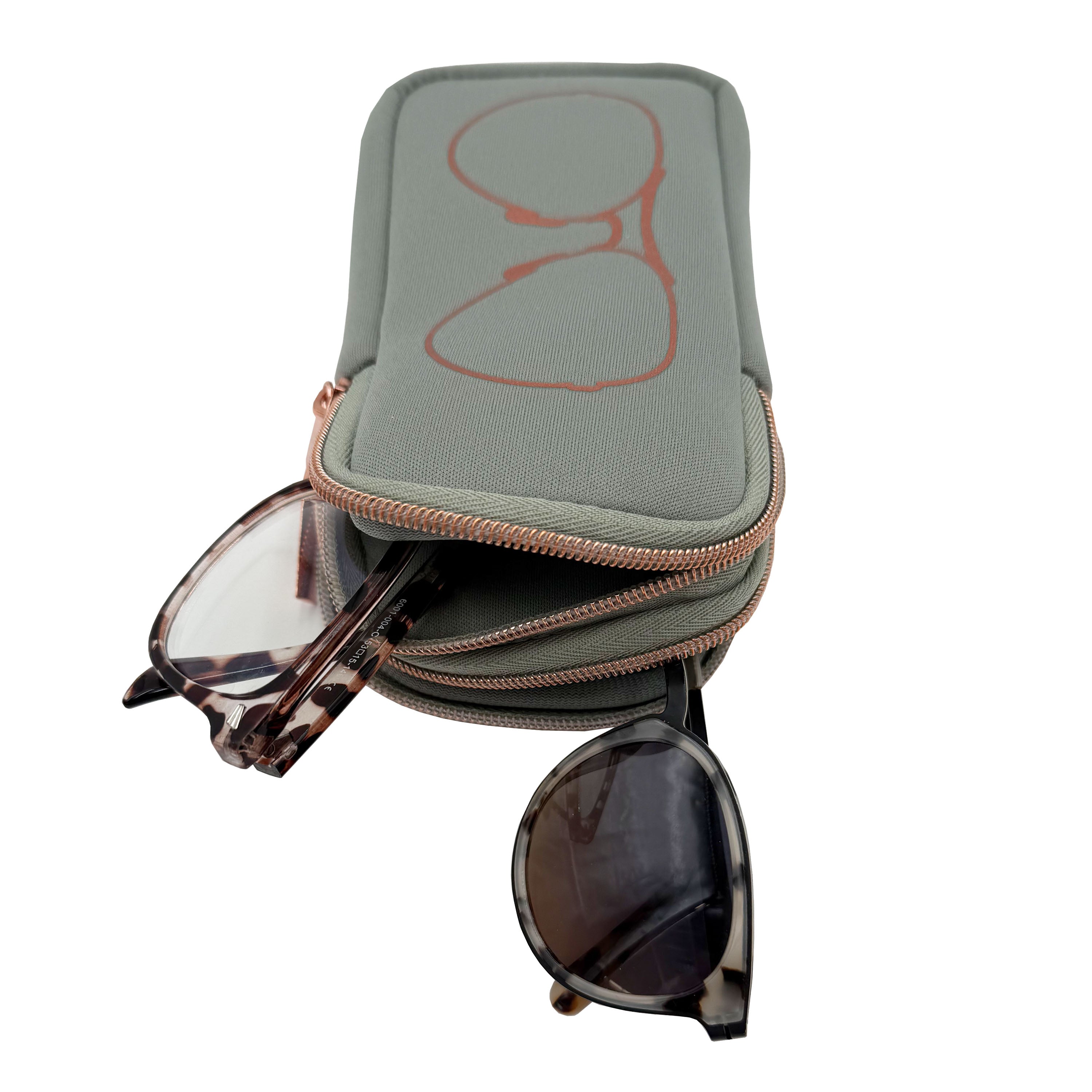 DOUBLE EYEGLASS CASE - SAGE/ROSE GOLD