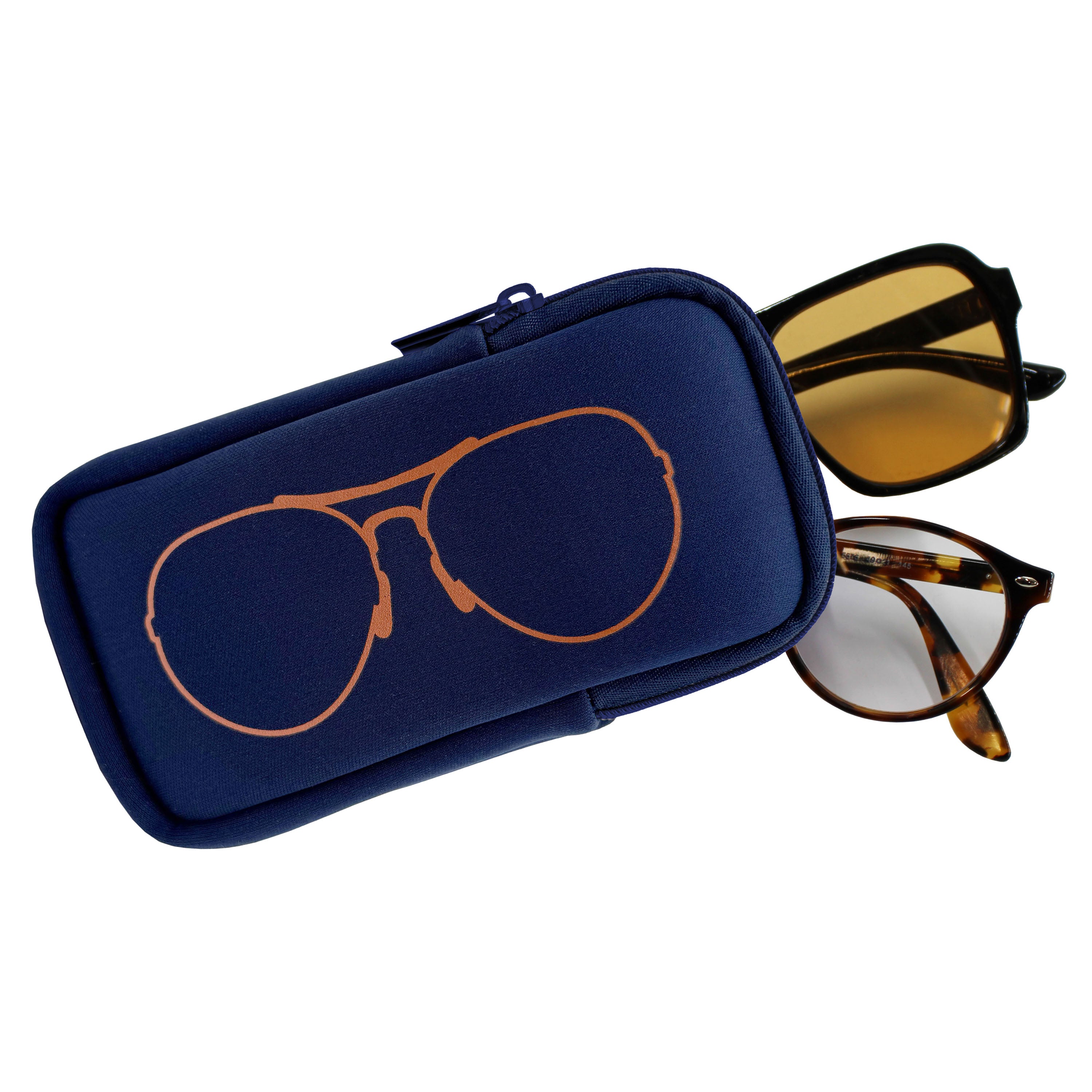 DOUBLE EYEGLASS CASE - NAVY/ROSE GOLD
