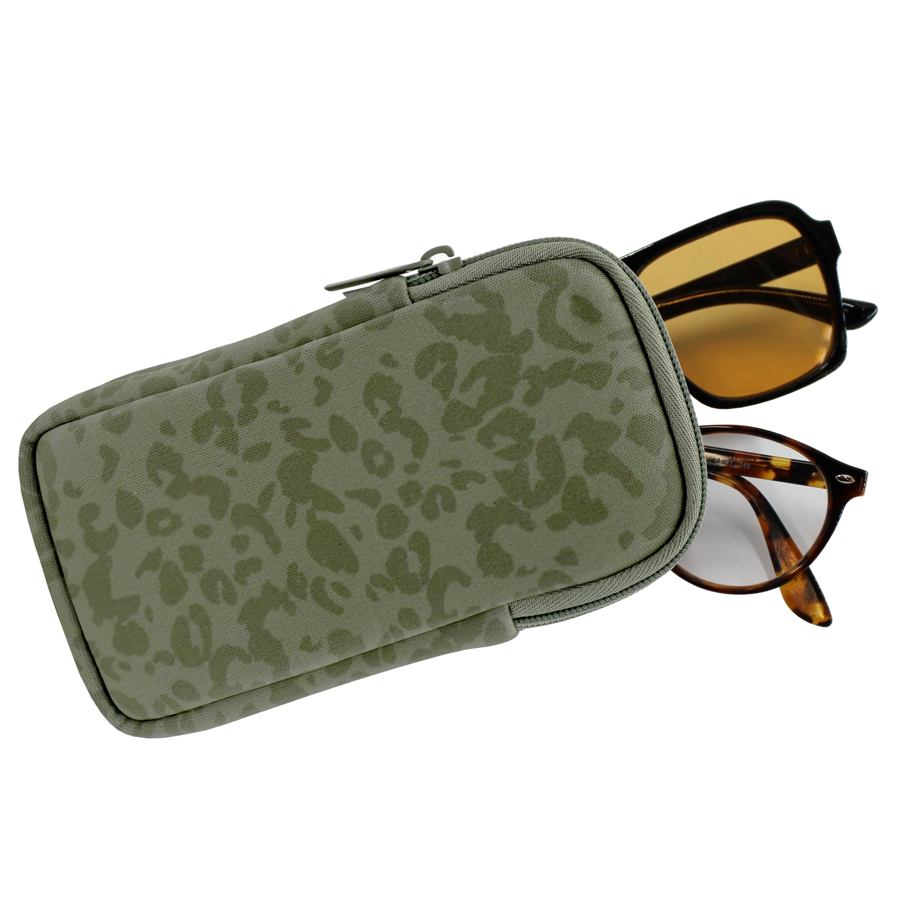 DOUBLE EYEGLASS CASE - LEOPARD/SAGE GREEN