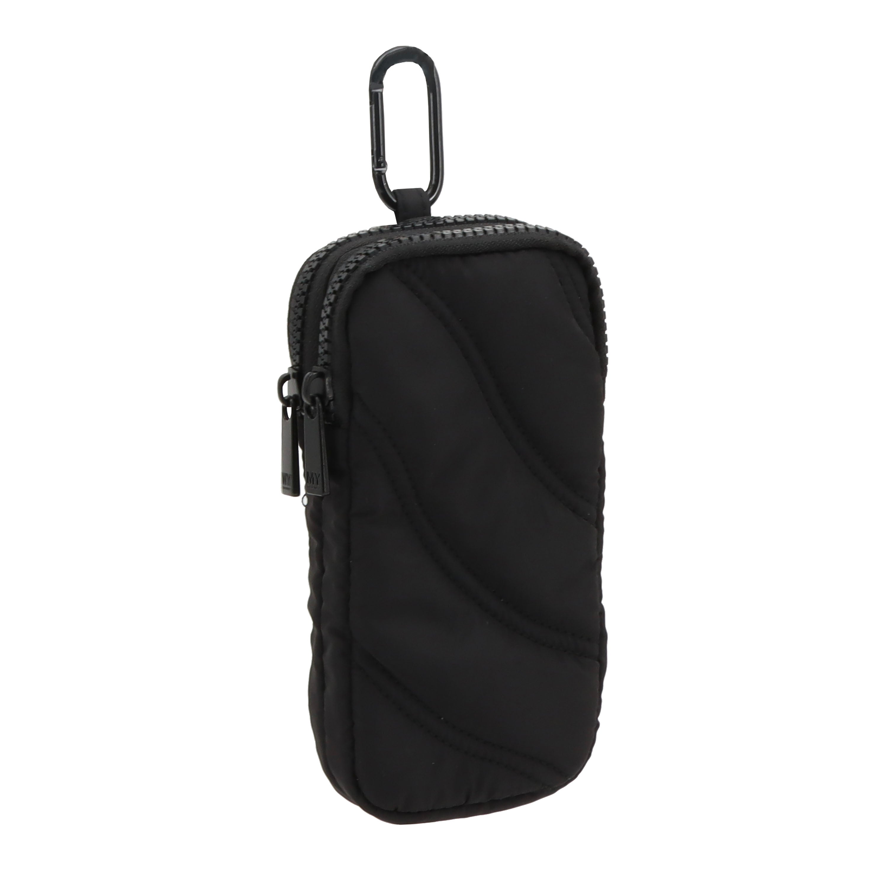 PUFFER DOUBLE EYE GLASS CASE WITH CARABINER - BLACK