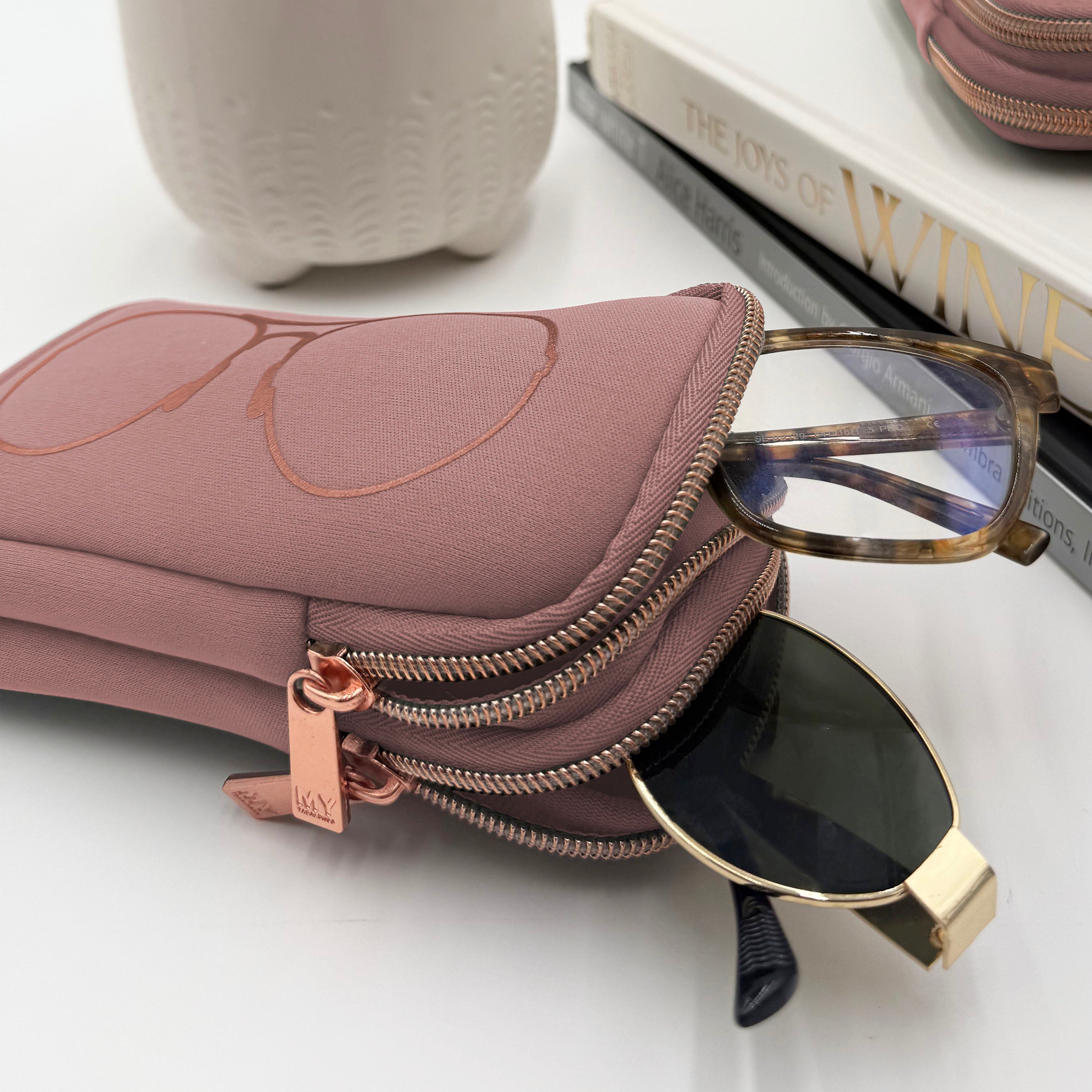 DOUBLE EYEGLASS CASE - BLUSH/ROSE GOLD