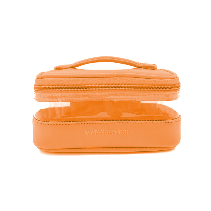 orange mini clear cosmetic train case