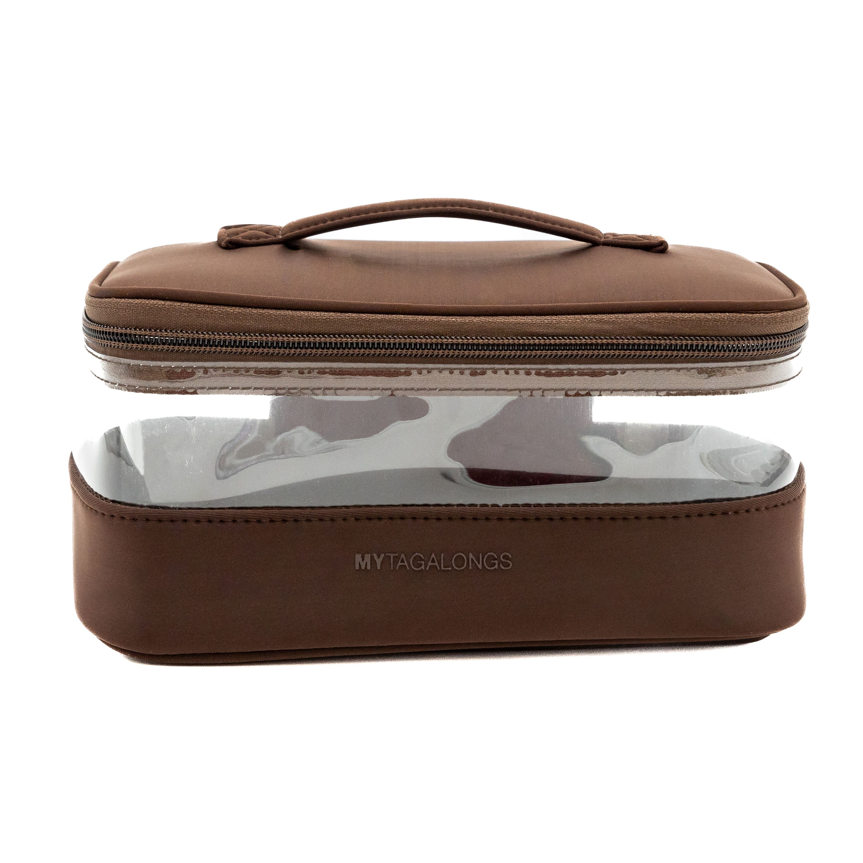 brown clear cosmetic train case