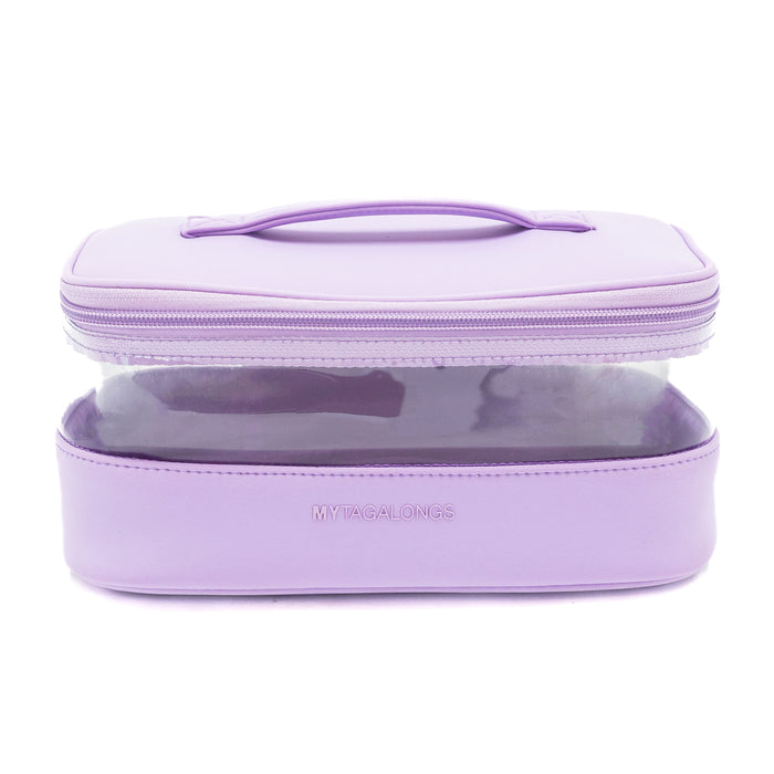 purple lilac clear cosmetic train case