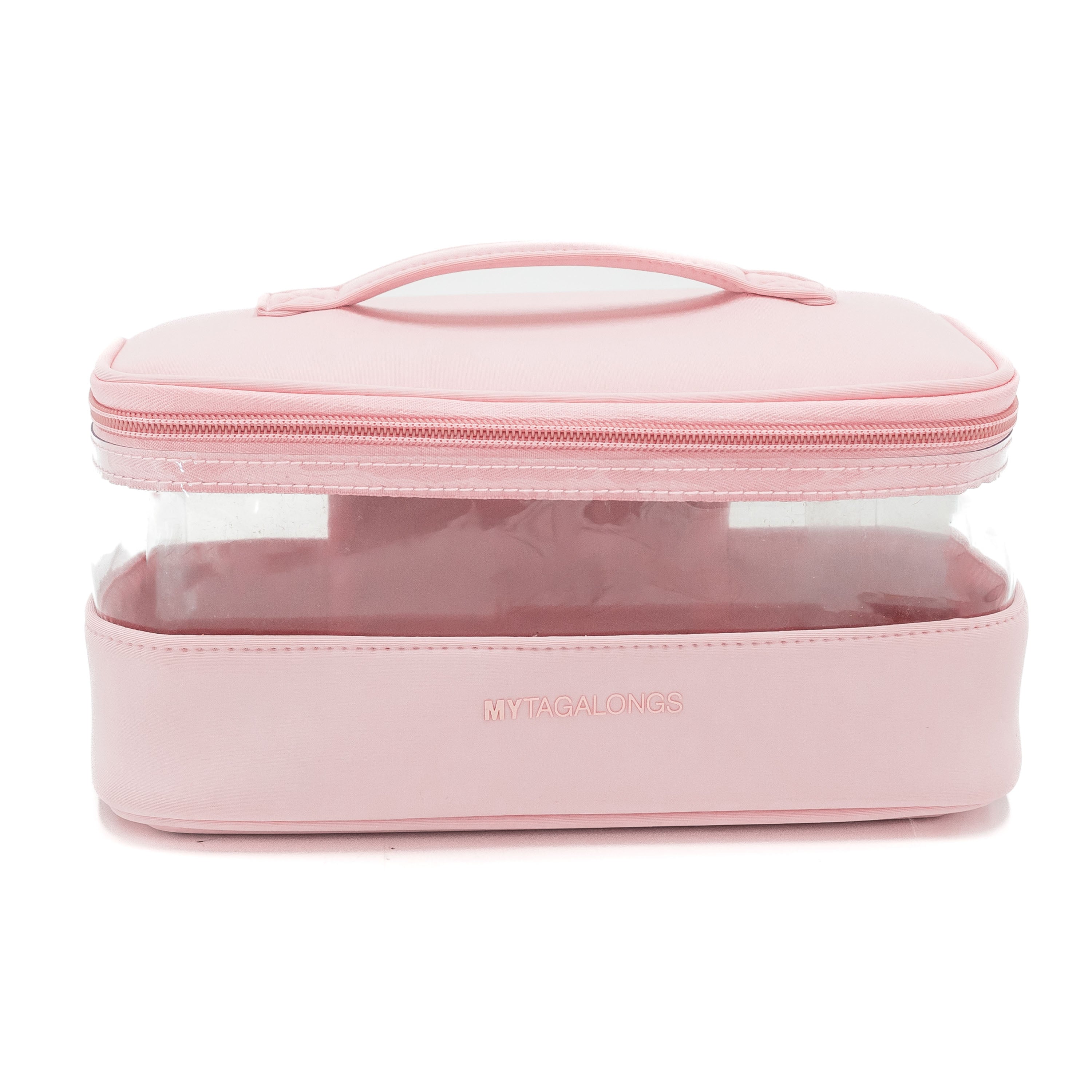 pink clear cosmetic train case