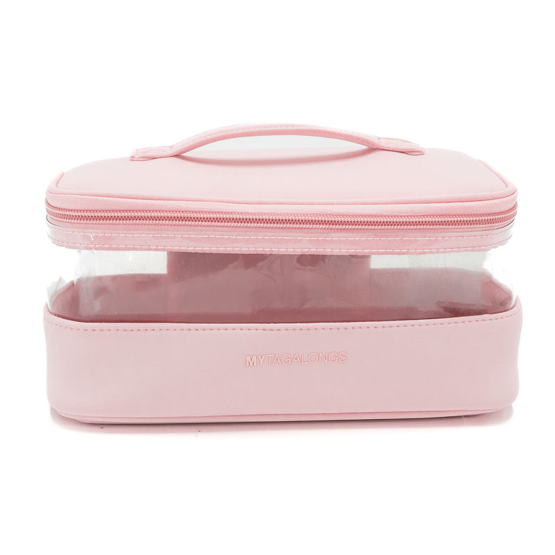 pink clear cosmetic train case