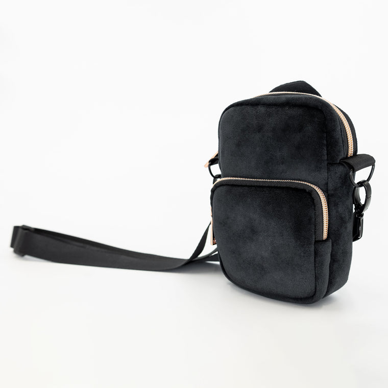 MINI CONVERTIBLE CROSSBODY BAG - VIXEN BLACK  (velour finish)