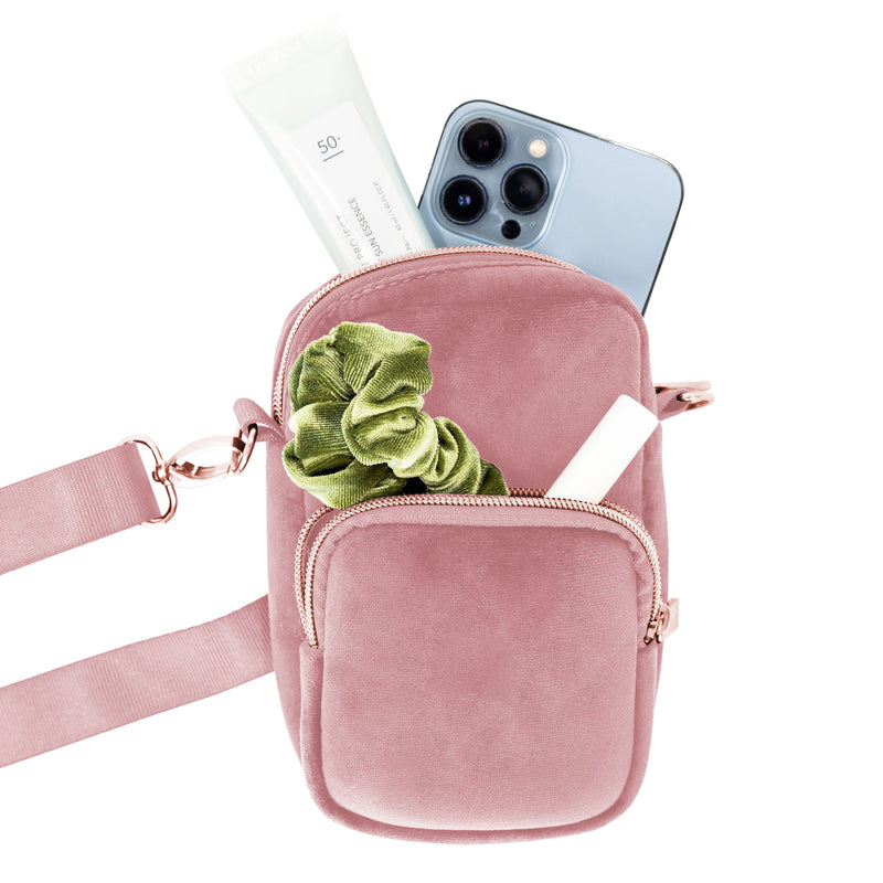 MINI CONVERTIBLE CROSSBODY BAG - VIXEN ROSE (velour finish)