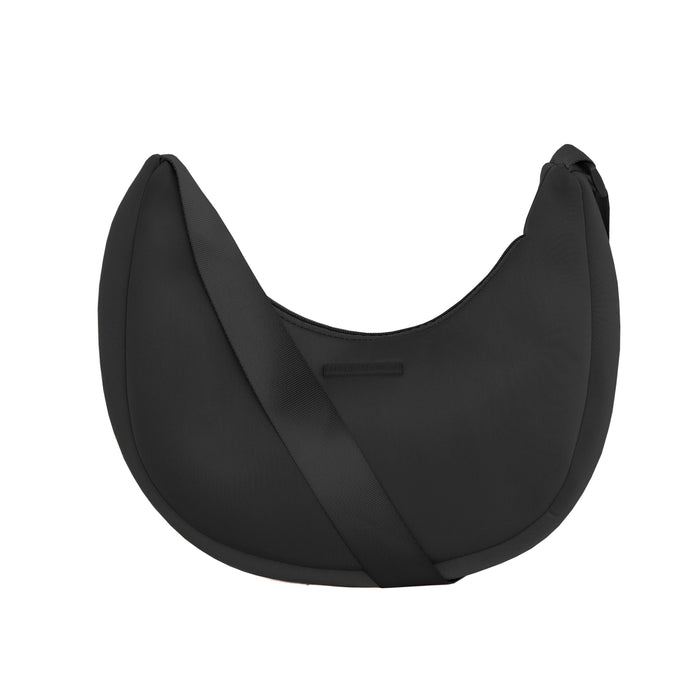 Black crescent handbag made of neoprene