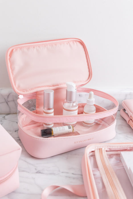 THE CLEAR TRAIN CASE-SOFT PINK