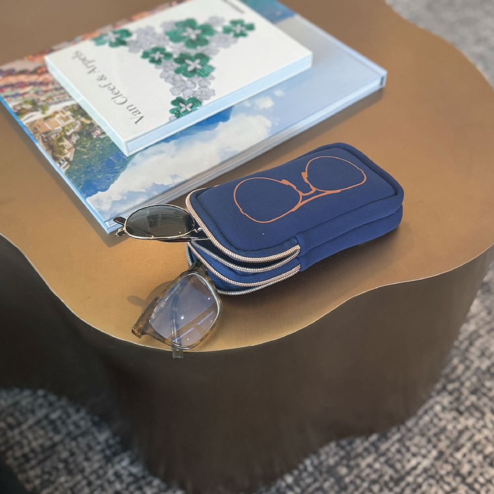 DOUBLE EYEGLASS CASE - NAVY/ROSE GOLD