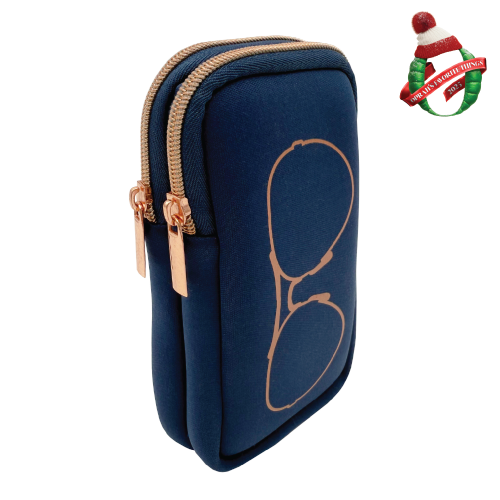 DOUBLE EYEGLASS CASE - NAVY/ROSE GOLD