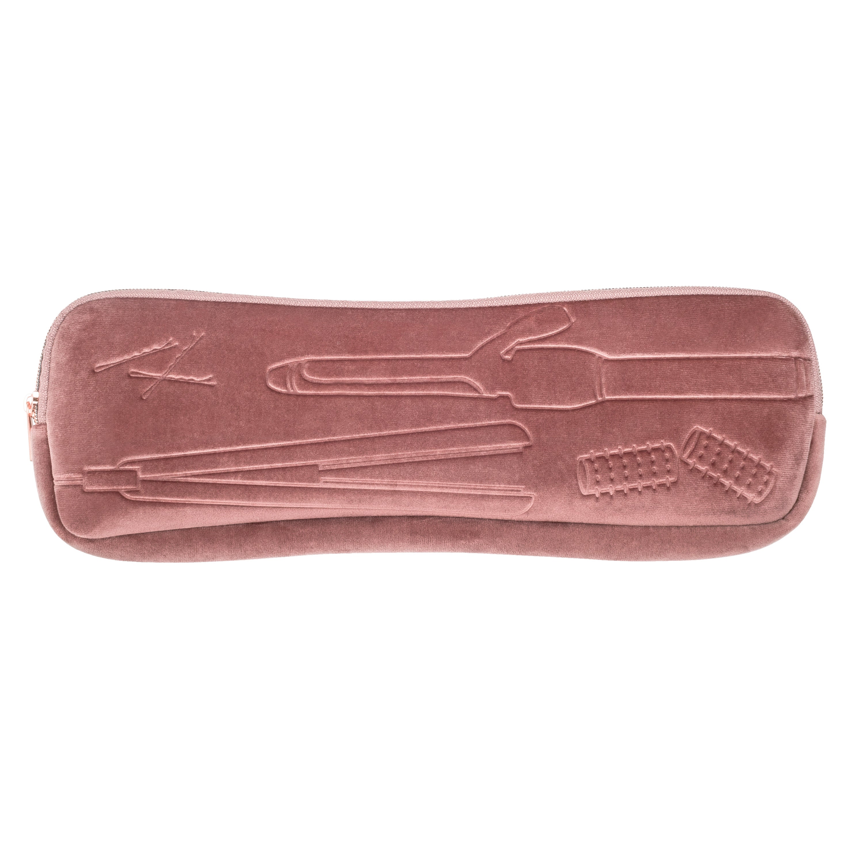Pink velvet flat iron pouch with rose gold zipper