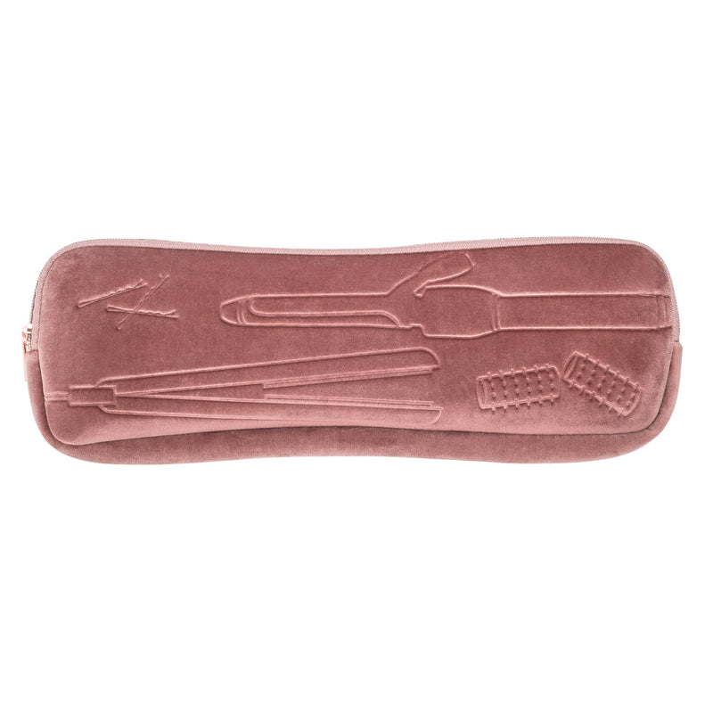 Pink velvet flat iron pouch with rose gold zipper
