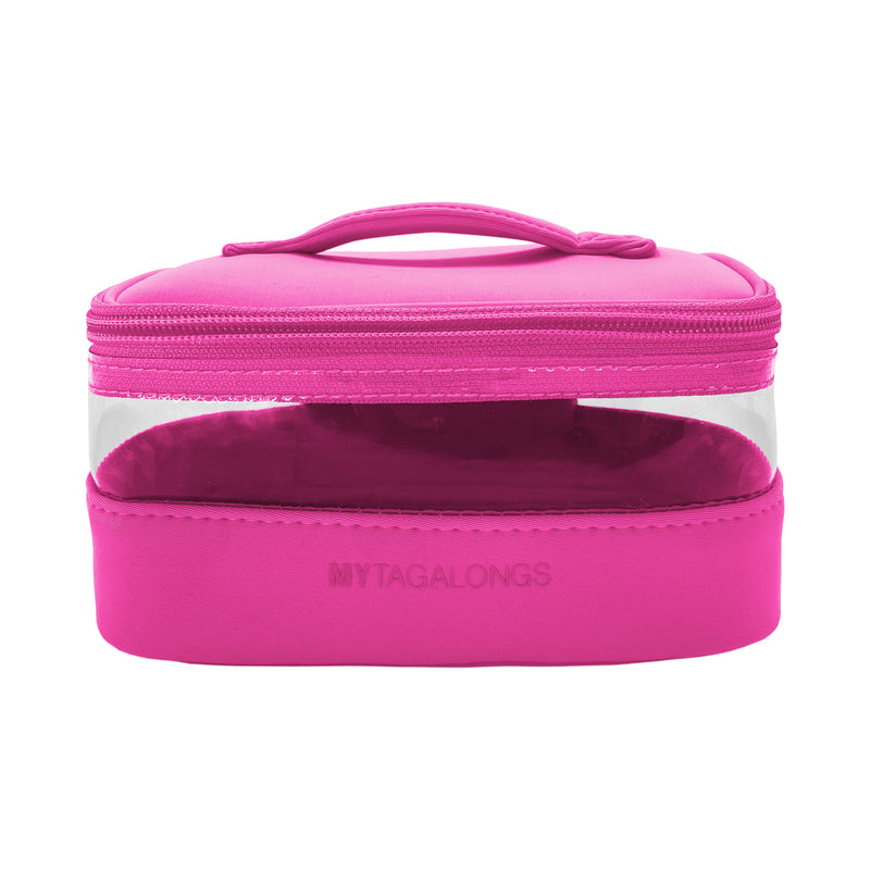 Hot Pink small train case shape cosmetic bag with clear window