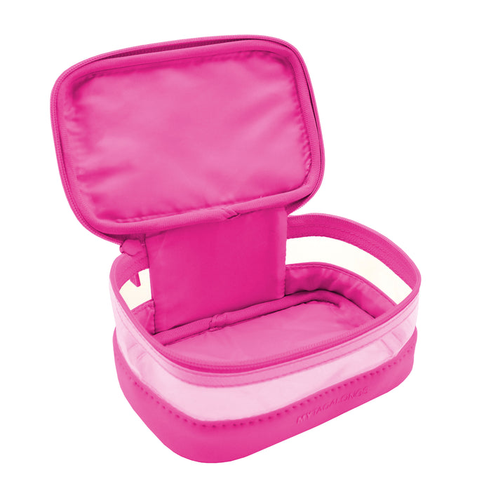 Hot Pink small train case shape cosmetic bag with clear window