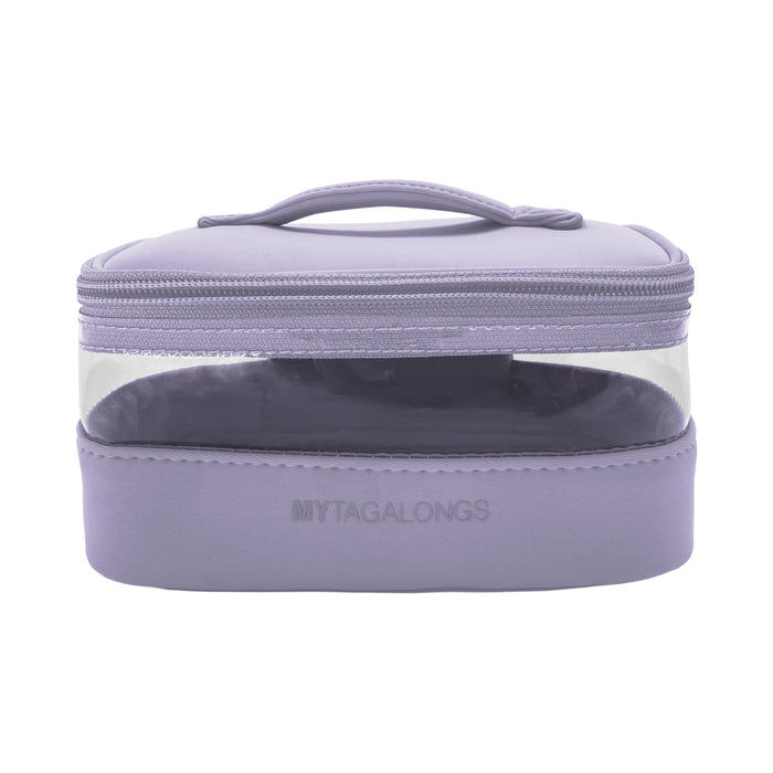 Lilac small train case shape cosmetic bag with clear window
