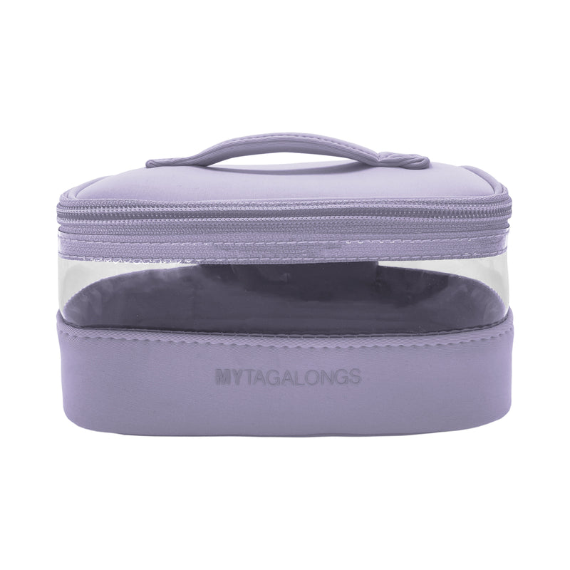 Lilac small train case shape cosmetic bag with clear window