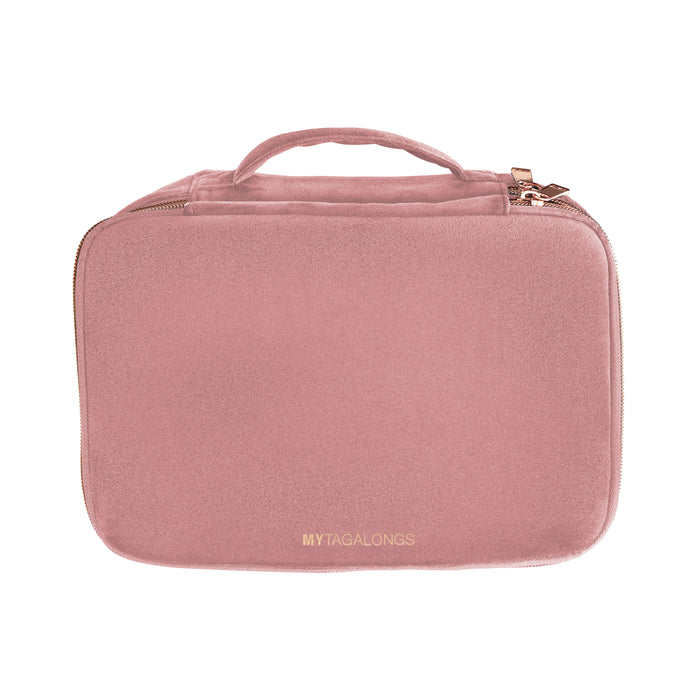 pink velvet make up bag with rosegold zipper