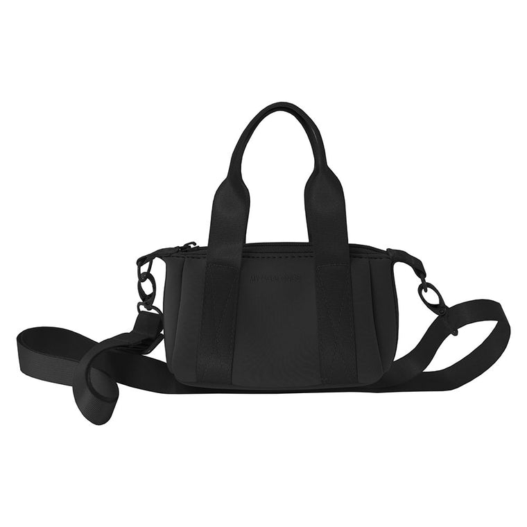 Black Mini cross body tote bag with handles made of neoprene