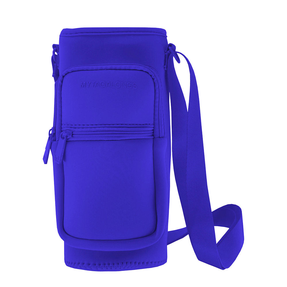 Cobalt neoprene water bottle holder and cross body bag