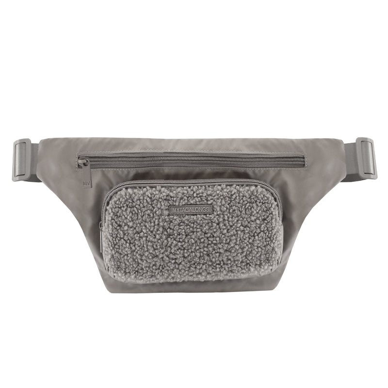 Grey flat fanny pack with pouch made of recycled material