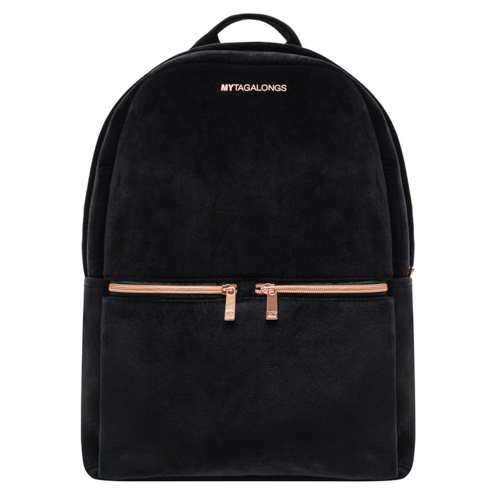 Black Velvet Backpack with rosegold zippers