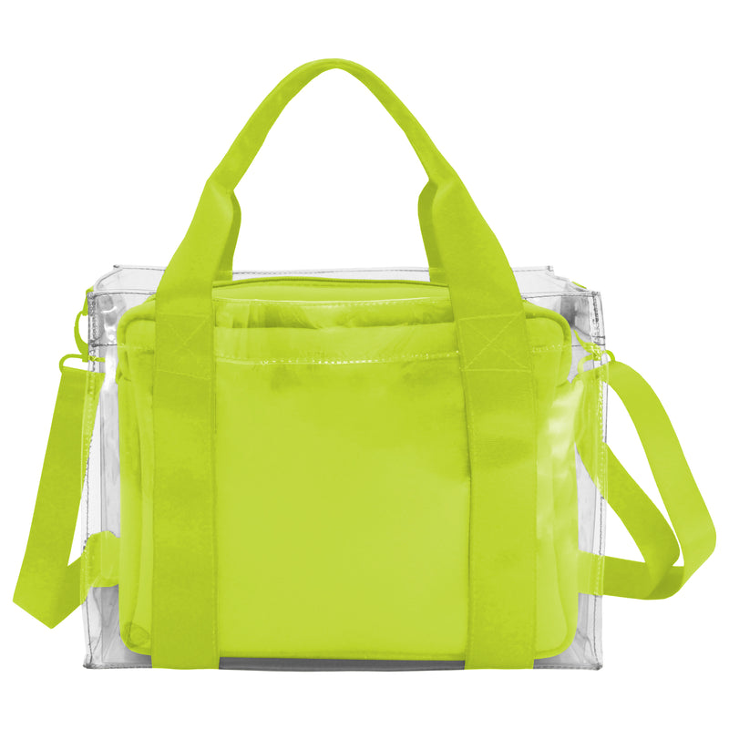 Clear lunch tote with neon green neoprene insert