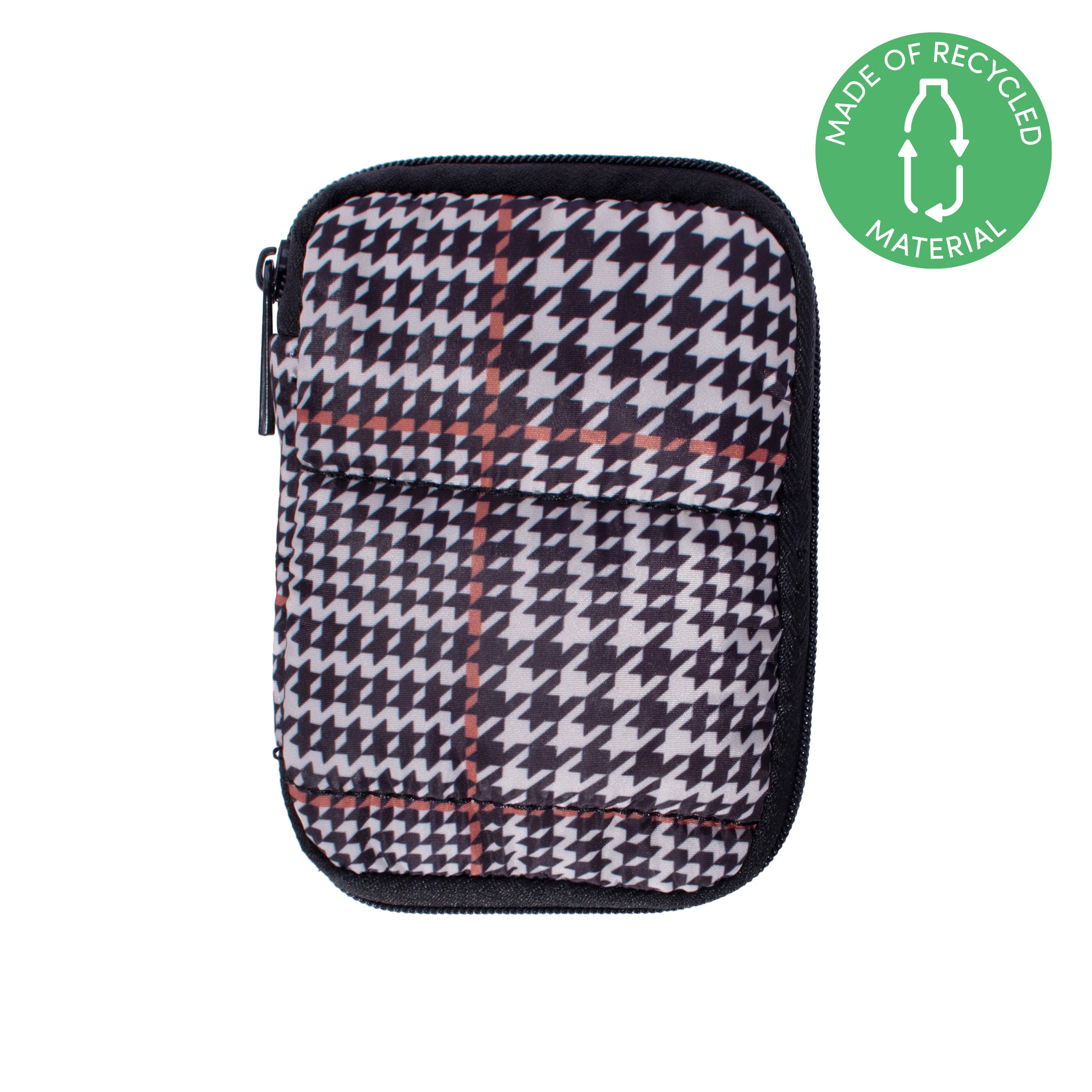 houndstooth earbud case made from recycled plastic bottles