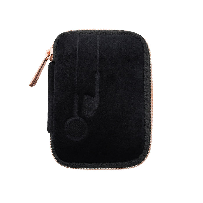 velvet ear bud case with rosegold zipper
