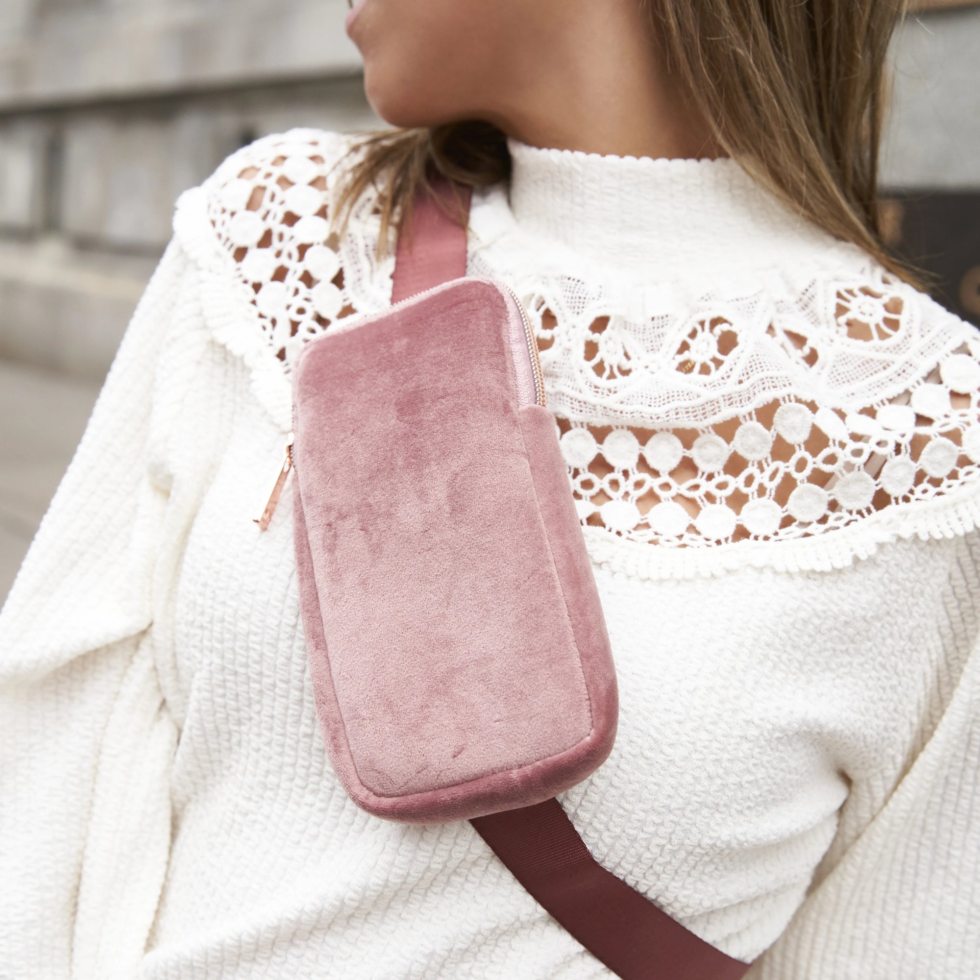 PHONE SLING CROSS BODY - VIXEN ROSE (velour finish)