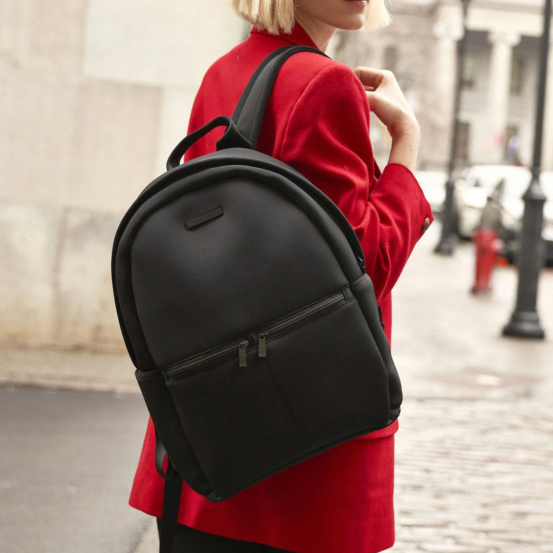 Black backpack for travel made of neoprene